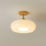 Bauhaus Inspired Mid Century Modern Glass Disc Ceiling Lamp Vintage Wood Light Fixture