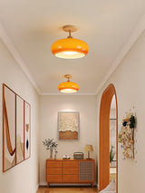 Bauhaus Inspired Mid Century Modern Glass Disc Ceiling Lamp Vintage Wood Light Fixture