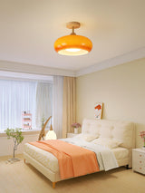 Bauhaus Inspired Mid Century Modern Glass Disc Ceiling Lamp Vintage Wood Light Fixture