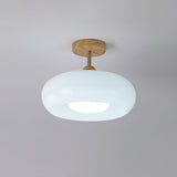 Bauhaus Inspired Mid Century Modern Glass Disc Ceiling Lamp Vintage Wood Light Fixture