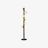 Modern Planetary Globe Standing Floor Lamp with White Blown Glass Shades and Brass Accents