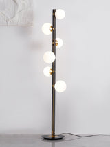 Modern Planetary Globe Standing Floor Lamp with White Blown Glass Shades and Brass Accents
