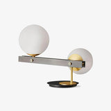 Planeta Mid Century Glass Globe Table Lamp with Brushed Brass Accents and White Blown Glass