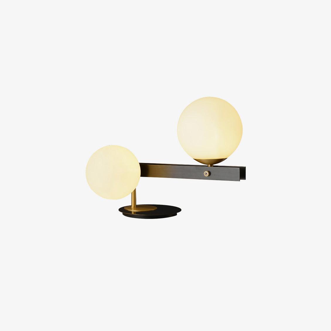 Planeta Mid Century Glass Globe Table Lamp with Brushed Brass Accents and White Blown Glass