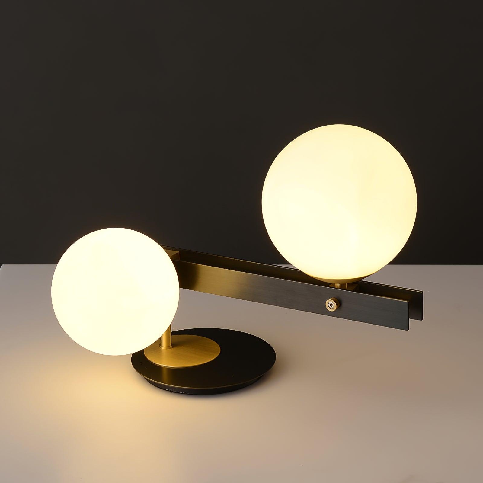 Planeta Mid Century Glass Globe Table Lamp with Brushed Brass Accents and White Blown Glass