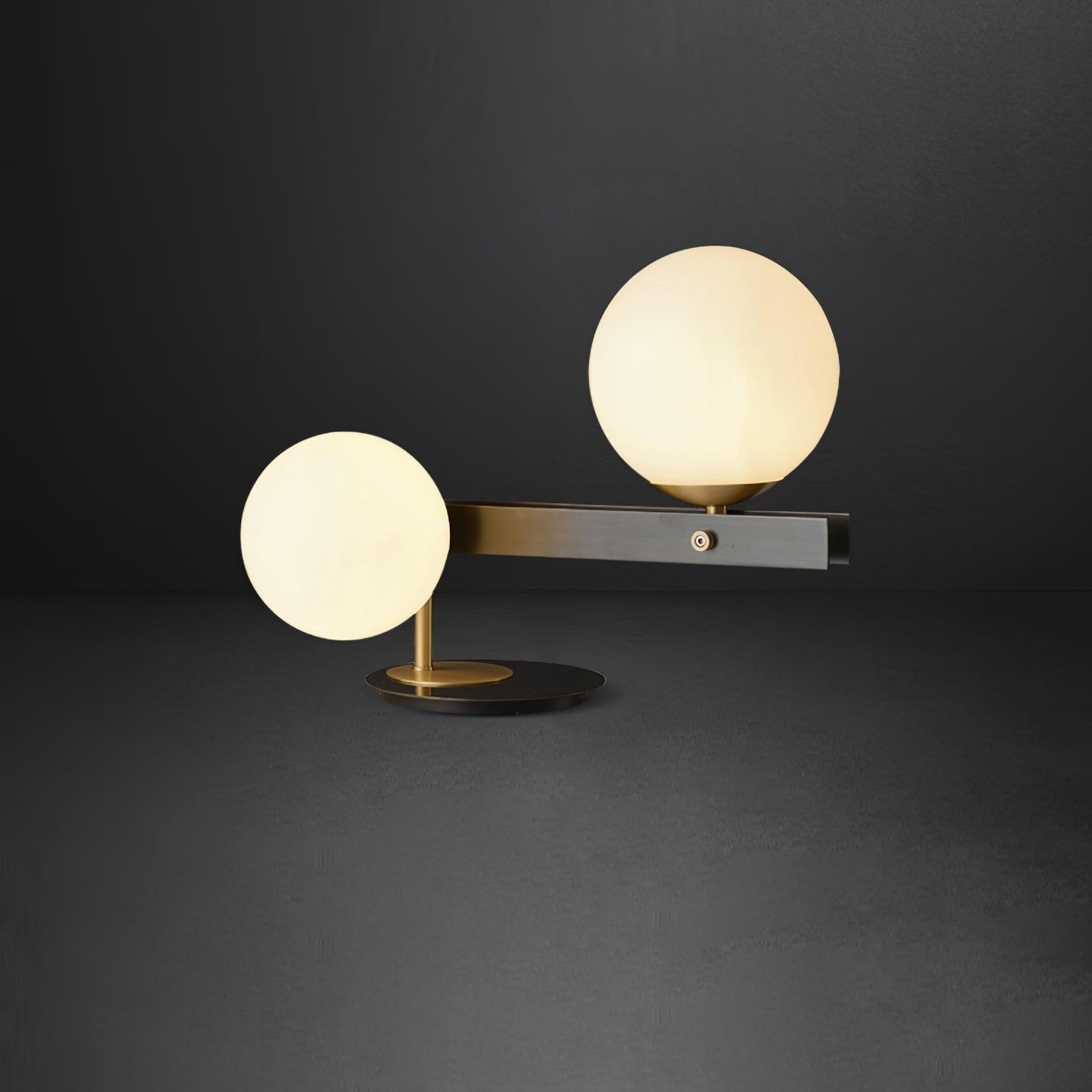 Planeta Mid Century Glass Globe Table Lamp with Brushed Brass Accents and White Blown Glass