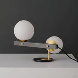 Planeta Mid Century Glass Globe Table Lamp with Brushed Brass Accents and White Blown Glass