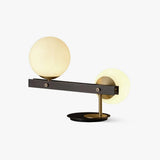 Planeta Mid Century Glass Globe Table Lamp with Brushed Brass Accents and White Blown Glass