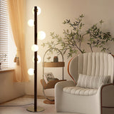 Planeta Walnut Wood Floor Lamp with White Glass Diffusers and Gold Metal Trim