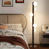 Planeta Walnut Wood Floor Lamp with White Glass Diffusers and Gold Metal Trim