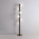 Planeta Walnut Wood Floor Lamp with White Glass Diffusers and Gold Metal Trim