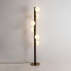 Planeta Walnut Wood Floor Lamp with White Glass Diffusers and Gold Metal Trim