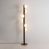 Planeta Walnut Wood Floor Lamp with White Glass Diffusers and Gold Metal Trim