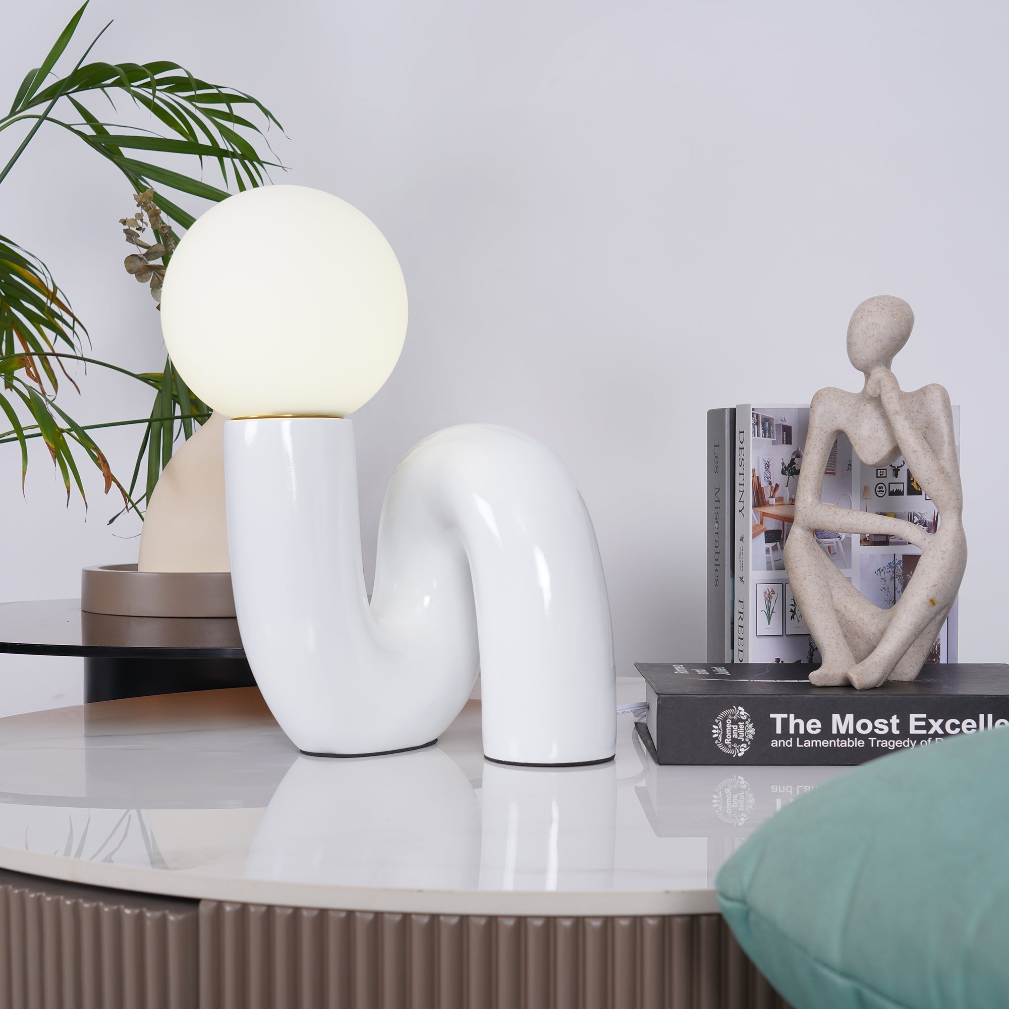 Modern Resin N Shape Table Lamp with Glass Globe for Creative Bedside and Office Lighting