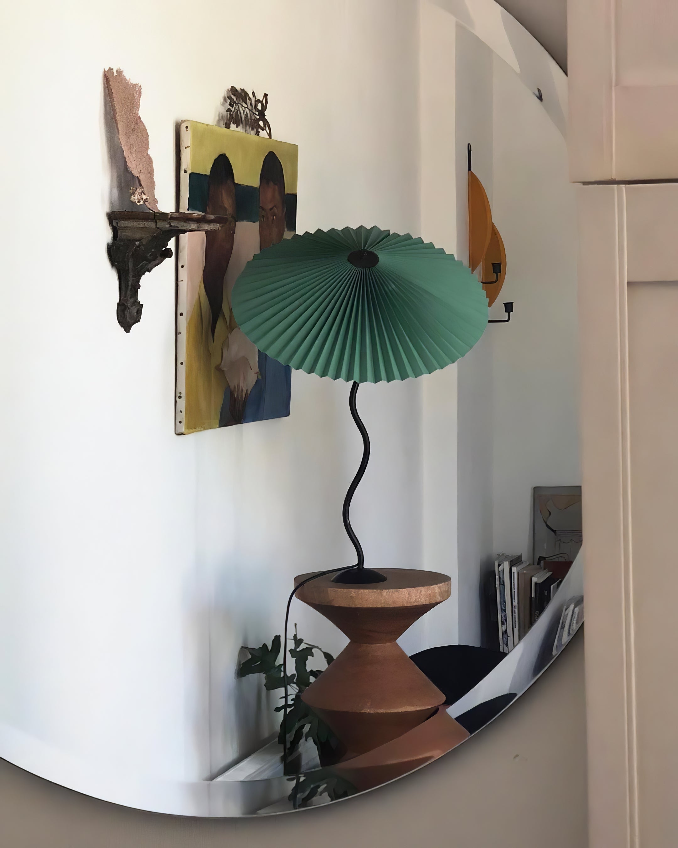 Sicilian Iron Table Lamp with Pleated Fabric Hat Shade and Beige Base for Home Decor