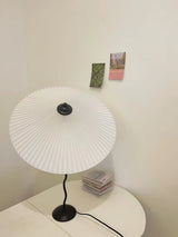 Sicilian Iron Table Lamp with Pleated Fabric Hat Shade and Beige Base for Home Decor