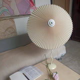 Sicilian Iron Table Lamp with Pleated Fabric Hat Shade and Beige Base for Home Decor