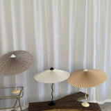 Sicilian Iron Table Lamp with Pleated Fabric Hat Shade and Beige Base for Home Decor