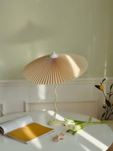 Sicilian Iron Table Lamp with Pleated Fabric Hat Shade and Beige Base for Home Decor
