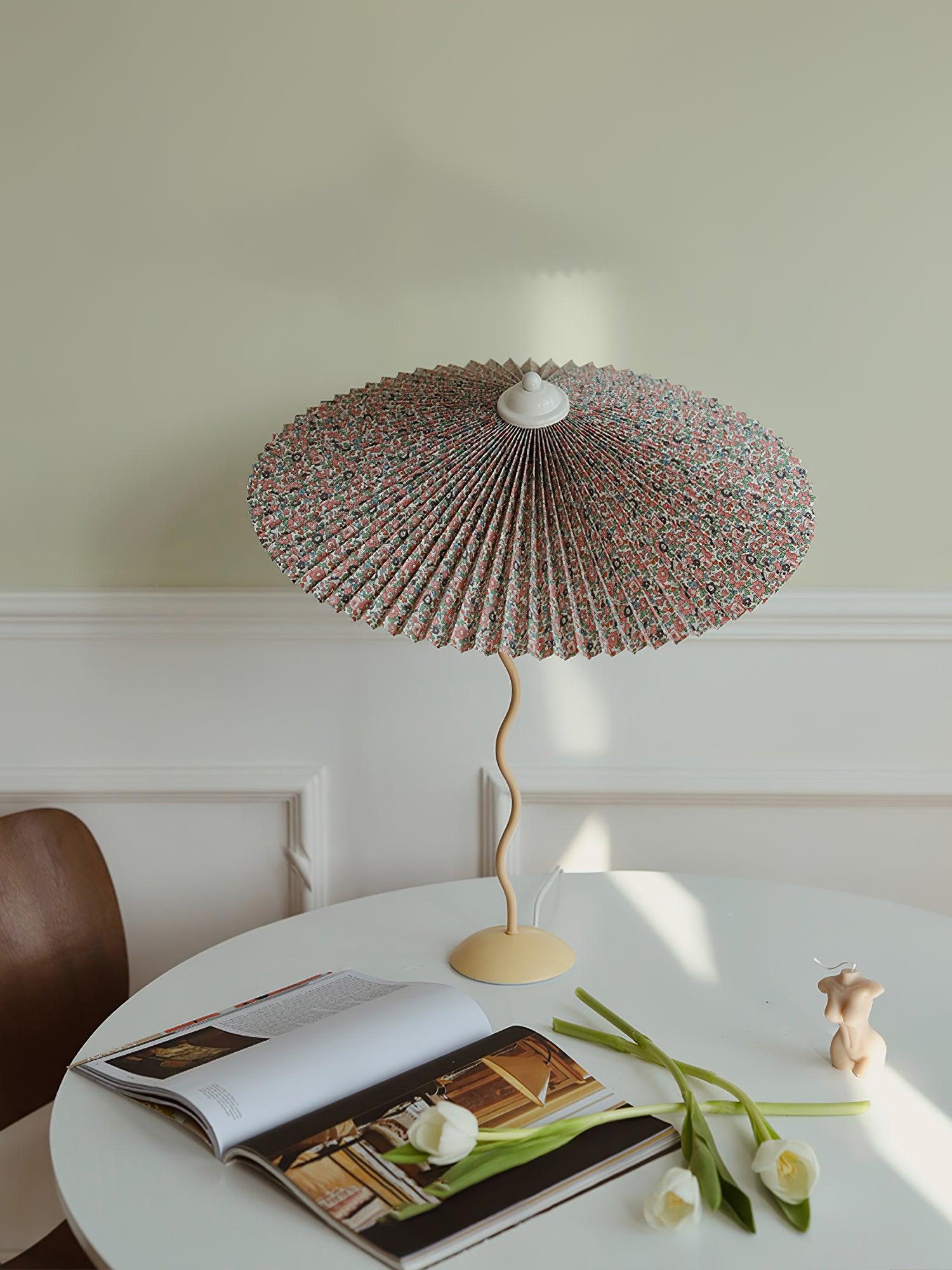 Sicilian Iron Table Lamp with Pleated Fabric Hat Shade and Beige Base for Home Decor