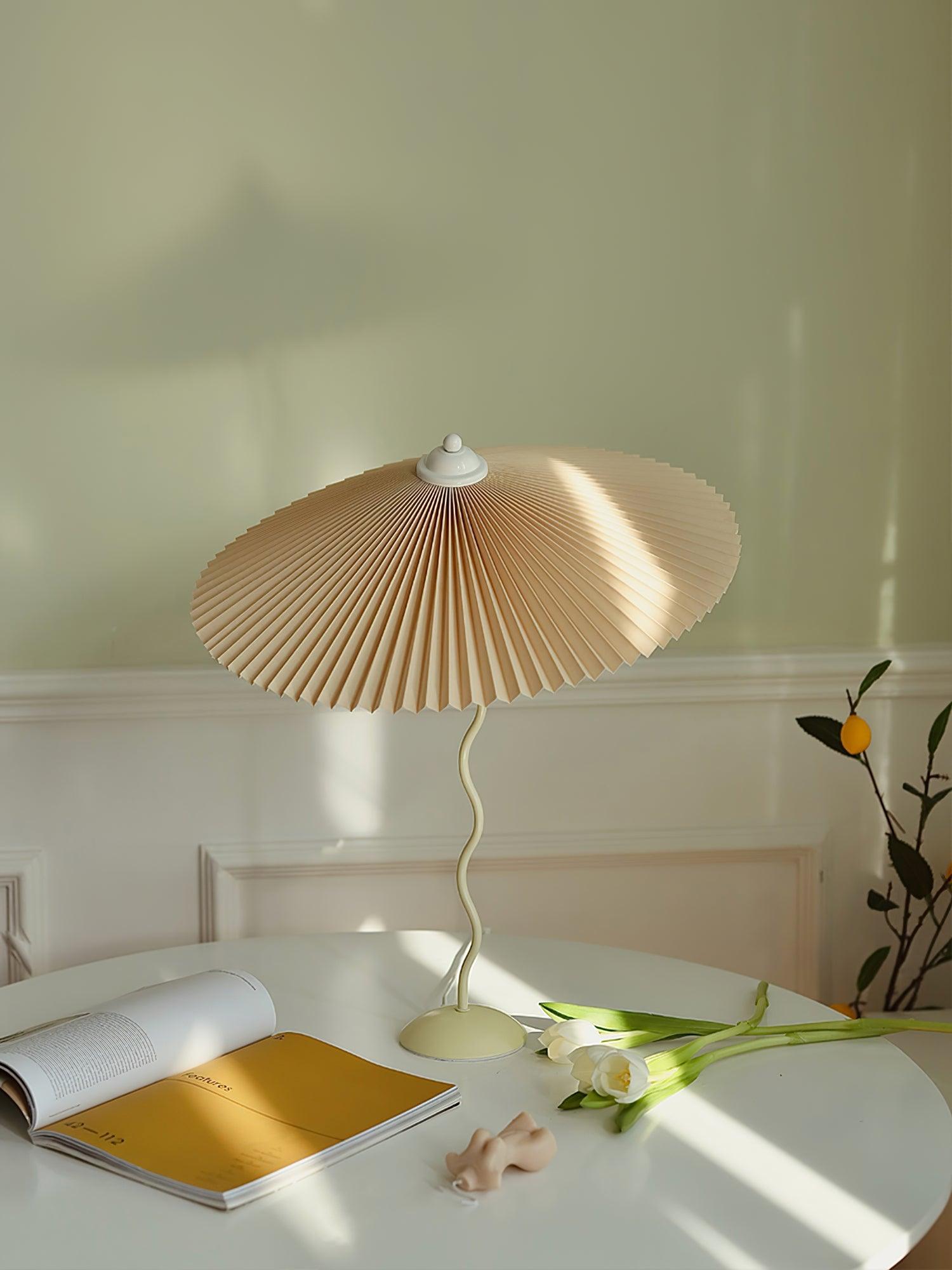 Sicilian Iron Table Lamp with Pleated Fabric Hat Shade and Beige Base for Home Decor