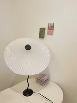 Sicilian Iron Table Lamp with Pleated Fabric Hat Shade and Beige Base for Home Decor