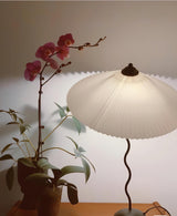 Sicilian Iron Table Lamp with Pleated Fabric Hat Shade and Beige Base for Home Decor