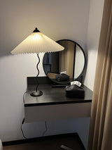 Sicilian Iron Table Lamp with Pleated Fabric Hat Shade and Beige Base for Home Decor