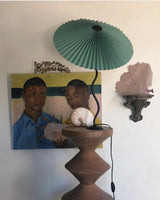 Sicilian Iron Table Lamp with Pleated Fabric Hat Shade and Beige Base for Home Decor