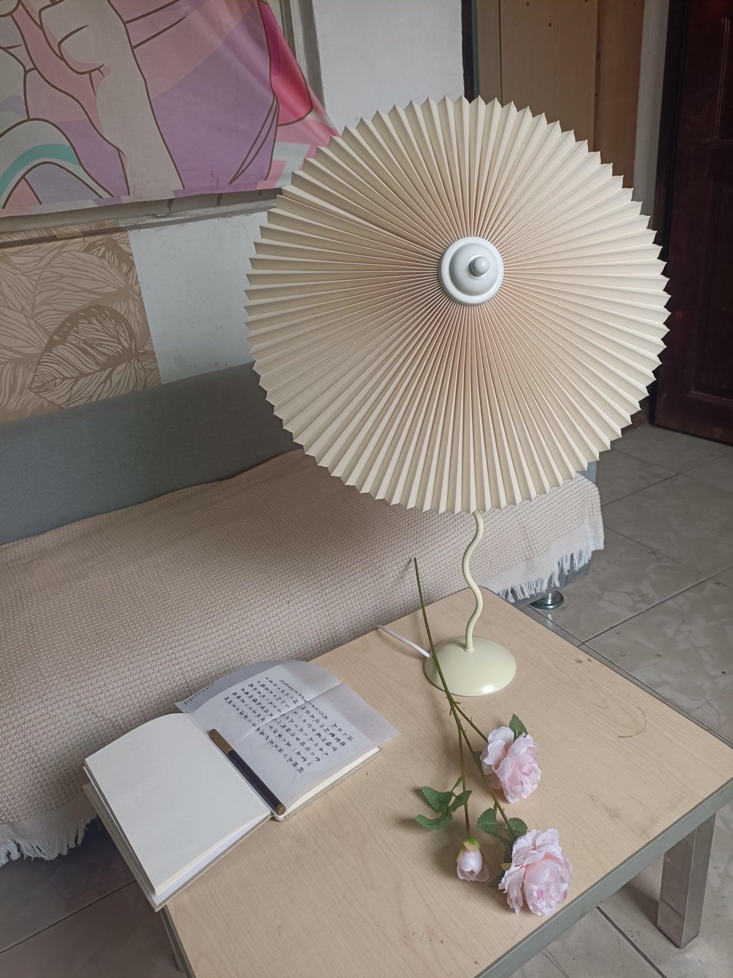 Sicilian Iron Table Lamp with Pleated Fabric Hat Shade and Beige Base for Home Decor