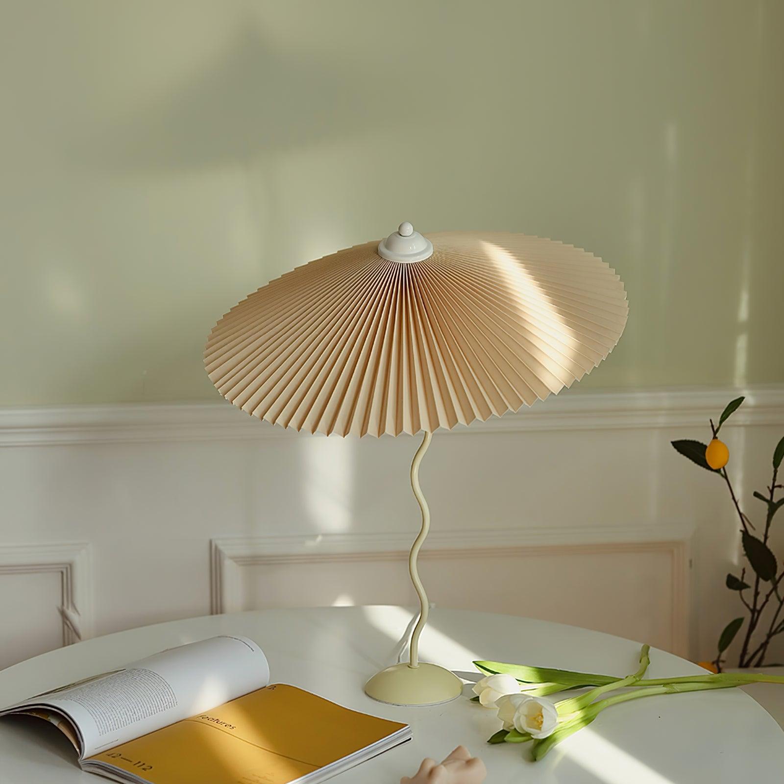 Sicilian Iron Table Lamp with Pleated Fabric Hat Shade and Beige Base for Home Decor