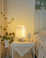 Modern Pleated Fabric Shade Table Lamp with Integrated LED for Bedside and Living Room