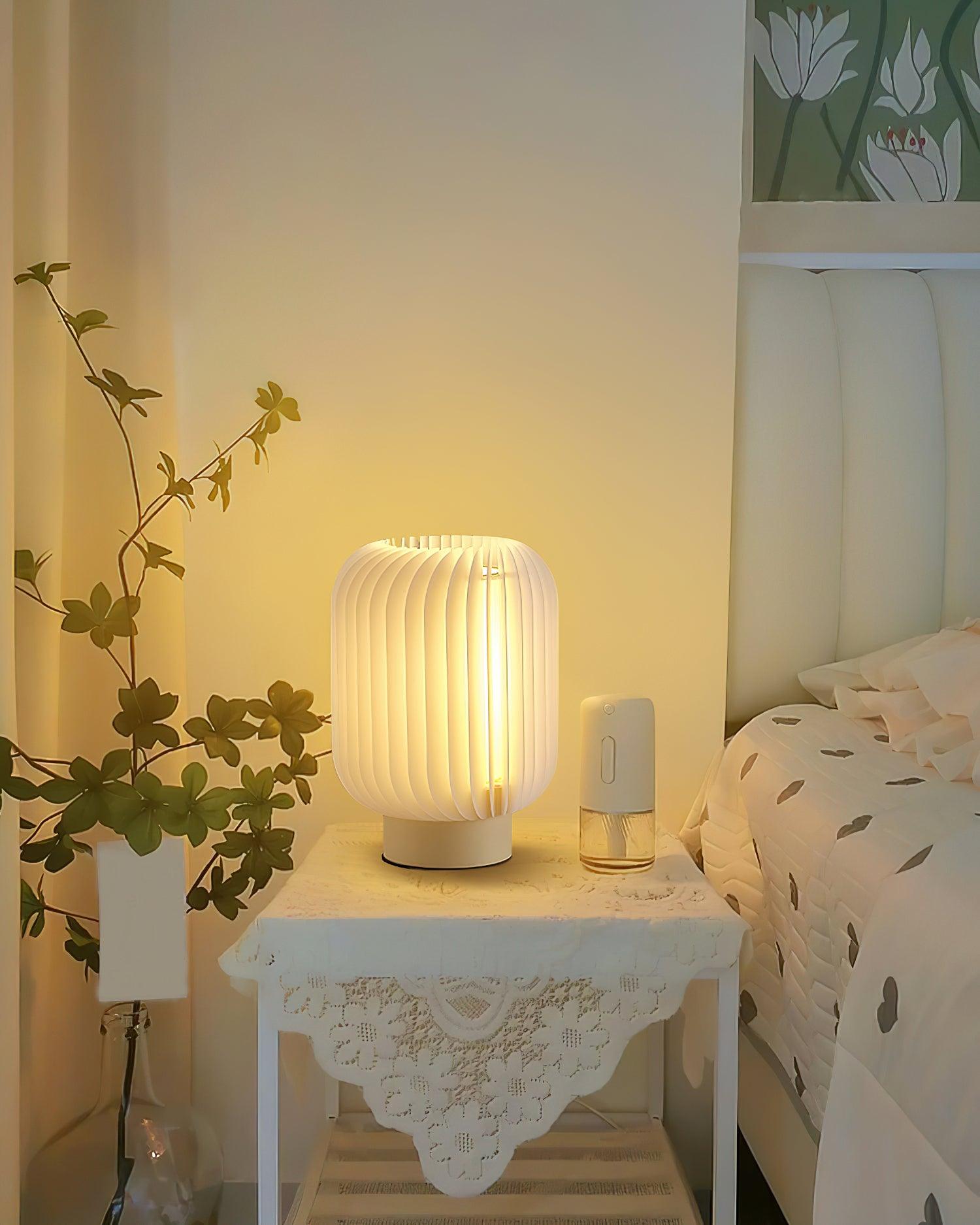 Modern Pleated Fabric Shade Table Lamp with Integrated LED for Bedside and Living Room
