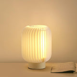 Modern Pleated Fabric Shade Table Lamp with Integrated LED for Bedside and Living Room