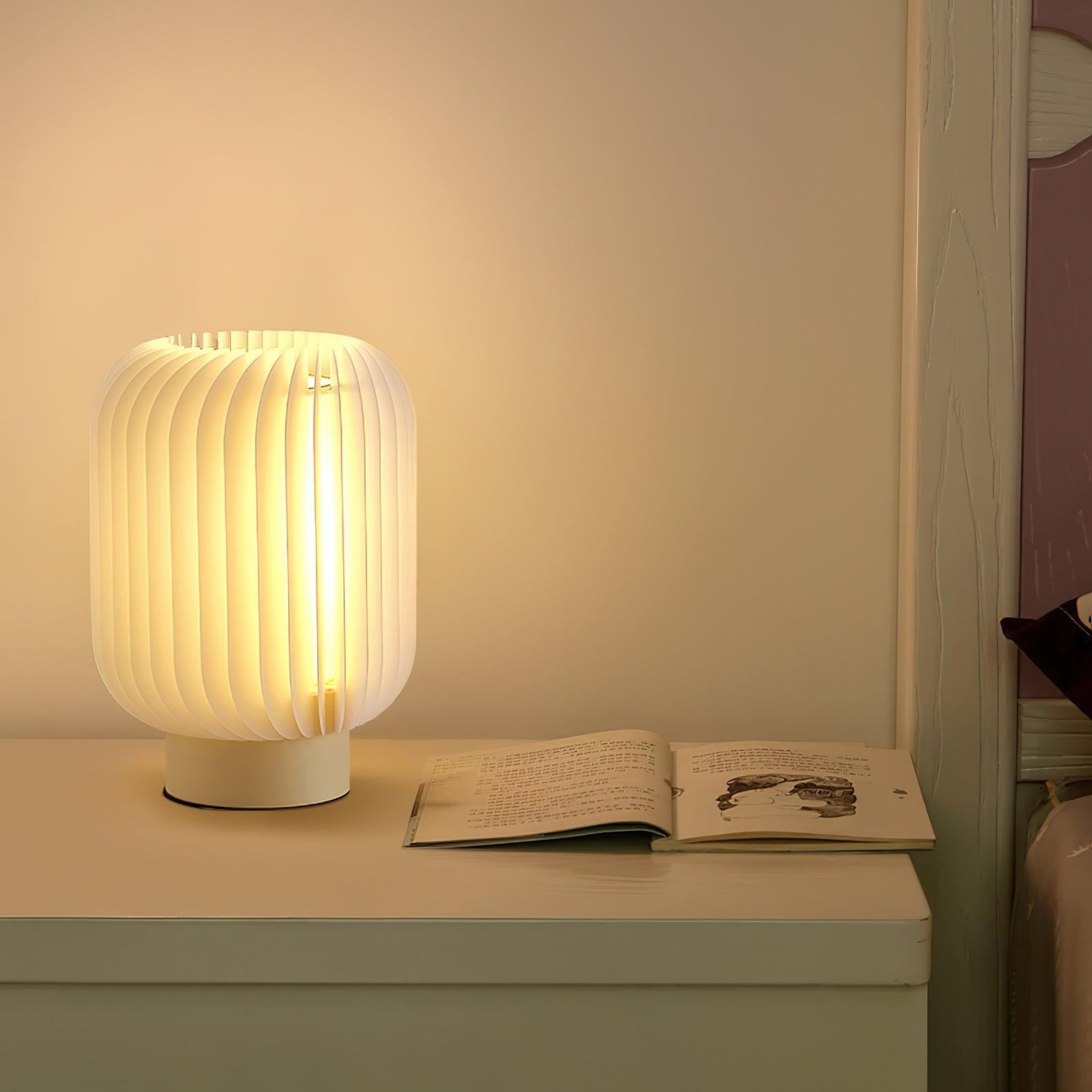 Modern Pleated Fabric Shade Table Lamp with Integrated LED for Bedside and Living Room