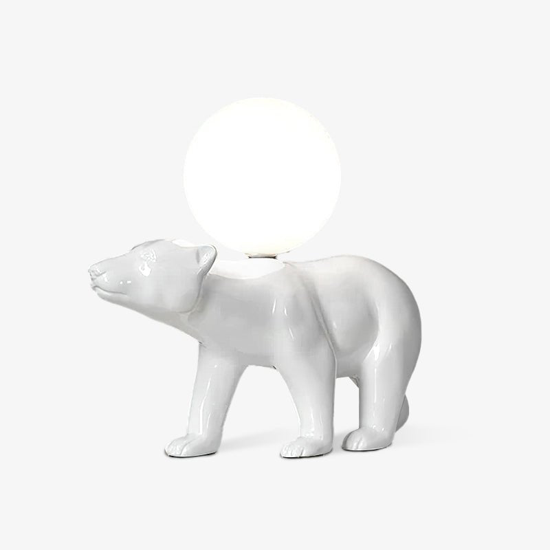 Modern Resin Polar Bear Table Lamp with Glass Globe for Bedroom and Nursery Lighting
