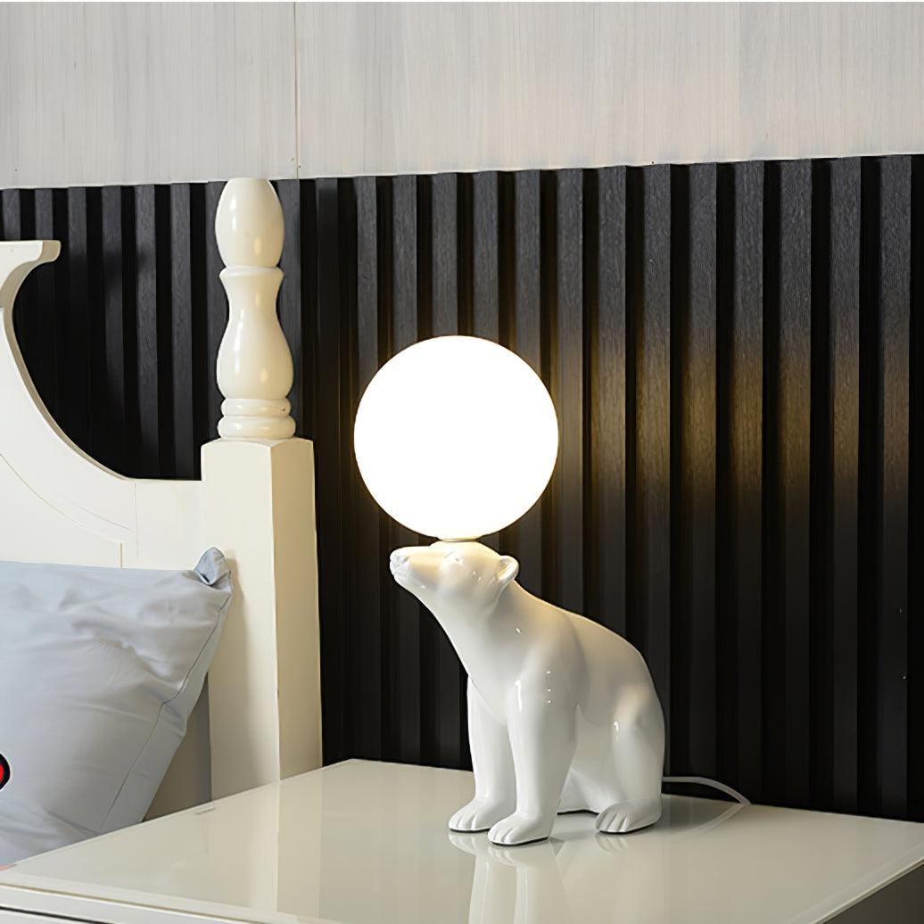 Modern Resin Polar Bear Table Lamp with Glass Globe for Bedroom and Nursery Lighting