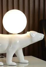 Modern Resin Polar Bear Table Lamp with Glass Globe for Bedroom and Nursery Lighting
