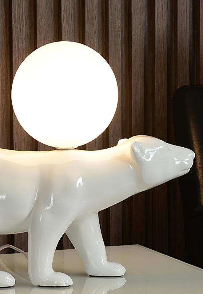 Modern Resin Polar Bear Table Lamp with Glass Globe for Bedroom and Nursery Lighting