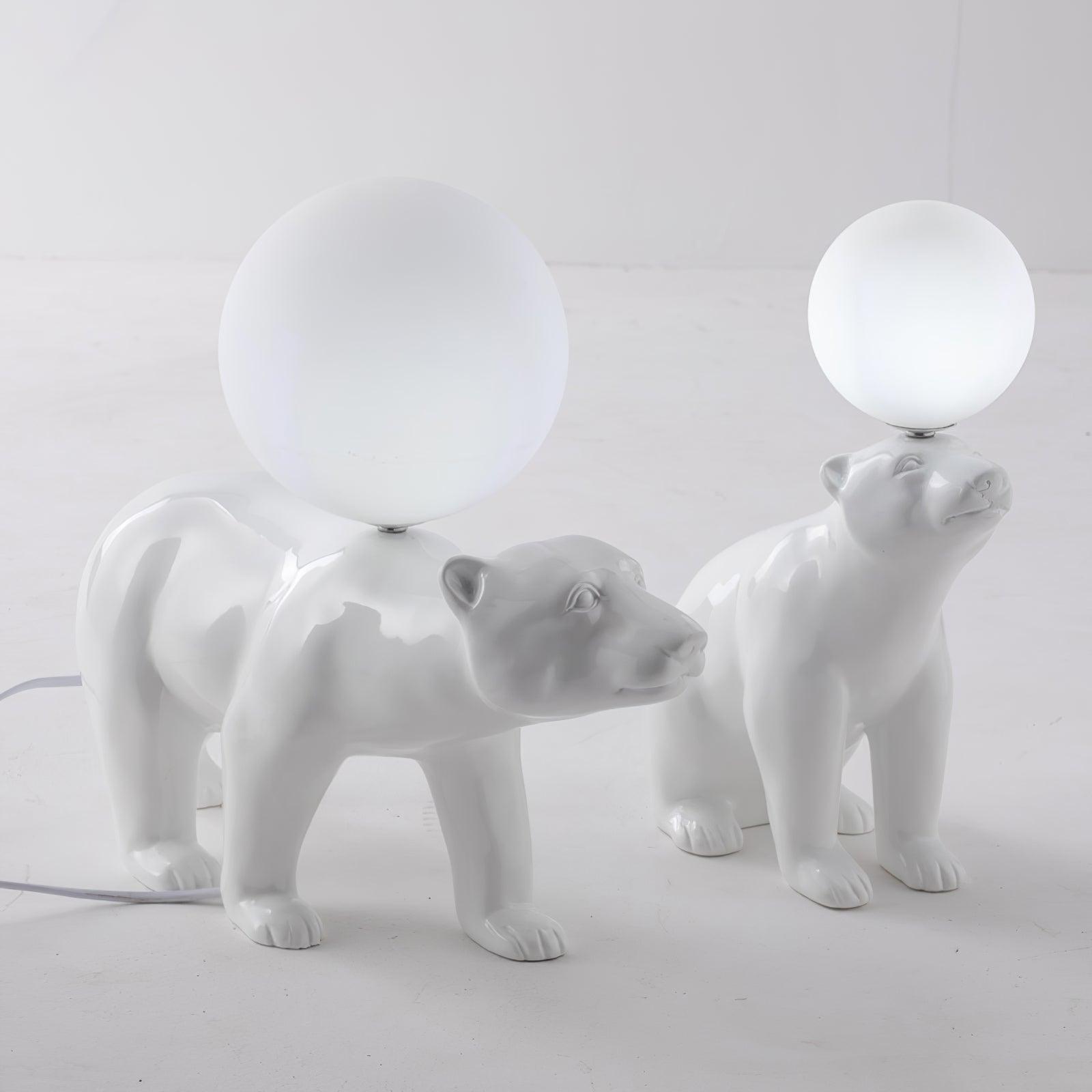 Modern Resin Polar Bear Table Lamp with Glass Globe for Bedroom and Nursery Lighting