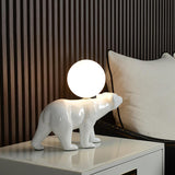 Modern Resin Polar Bear Table Lamp with Glass Globe for Bedroom and Nursery Lighting