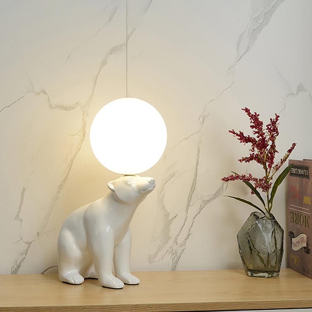 Modern Resin Polar Bear Table Lamp with Glass Globe for Bedroom and Nursery Lighting