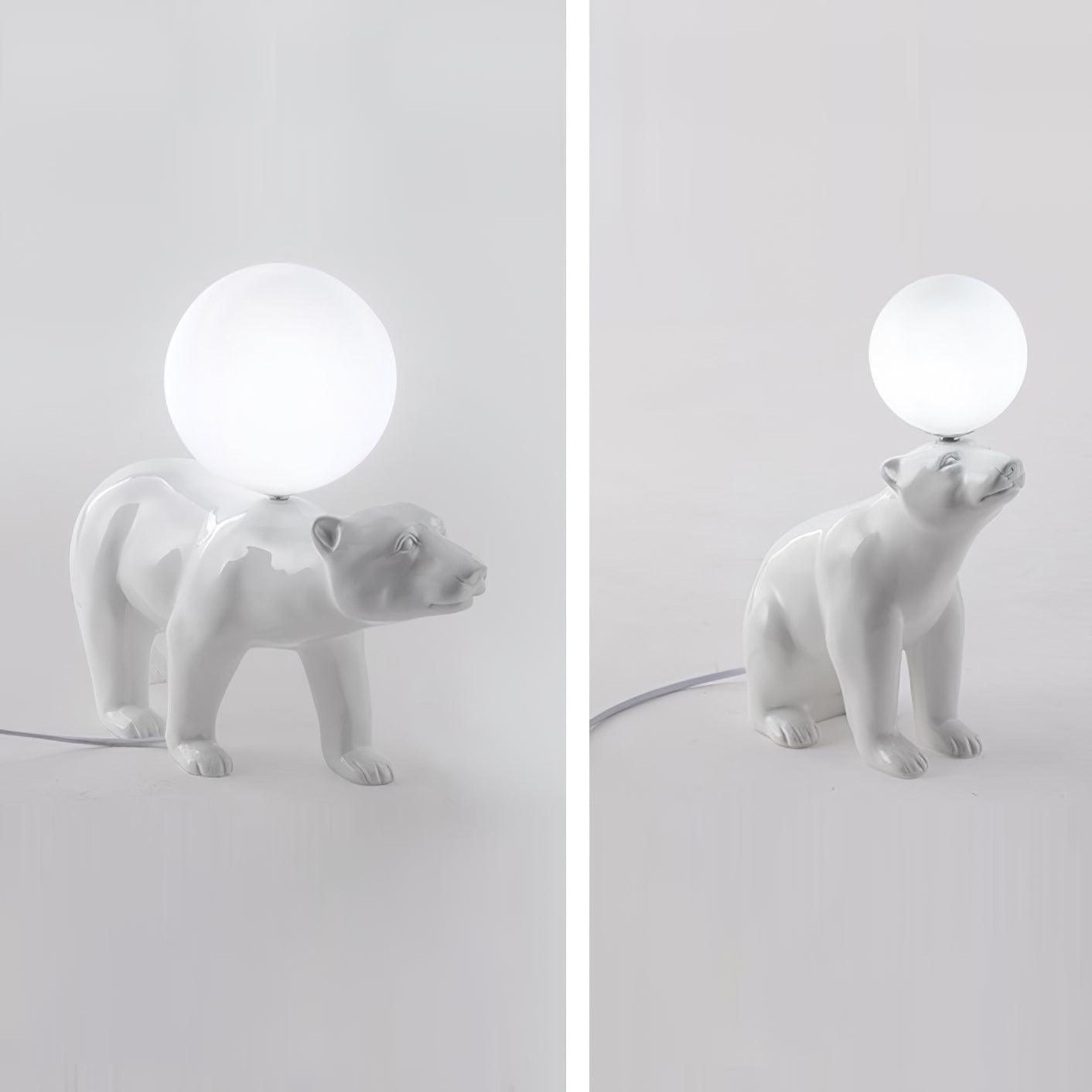 Modern Resin Polar Bear Table Lamp with Glass Globe for Bedroom and Nursery Lighting