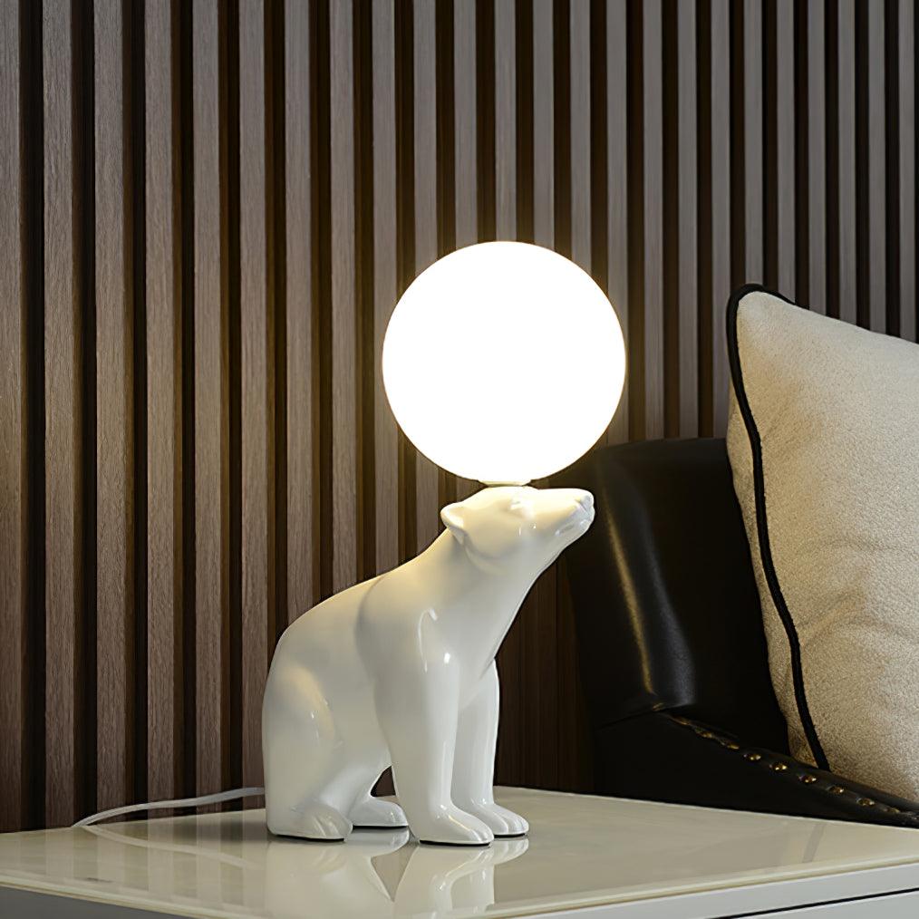 Modern Resin Polar Bear Table Lamp with Glass Globe for Bedroom and Nursery Lighting