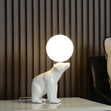 Modern Resin Polar Bear Table Lamp with Glass Globe for Bedroom and Nursery Lighting