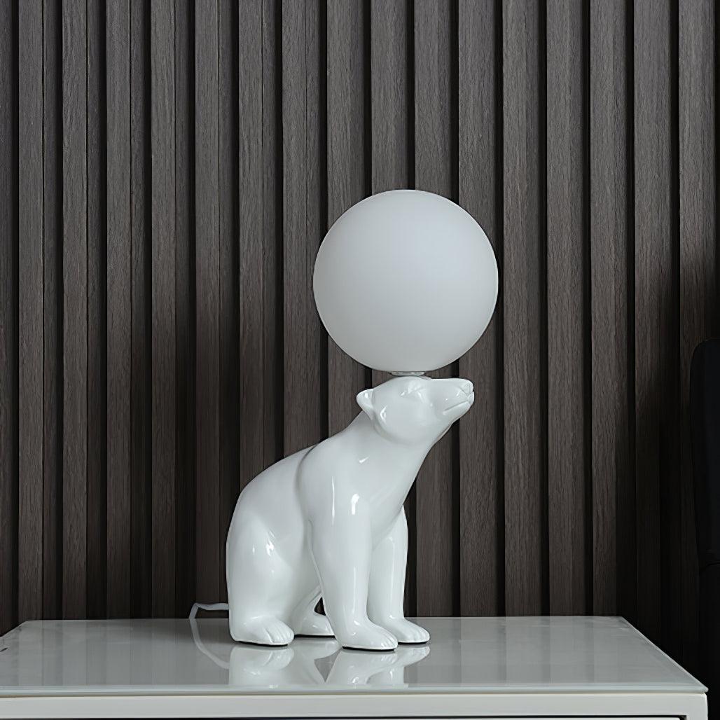 Modern Resin Polar Bear Table Lamp with Glass Globe for Bedroom and Nursery Lighting