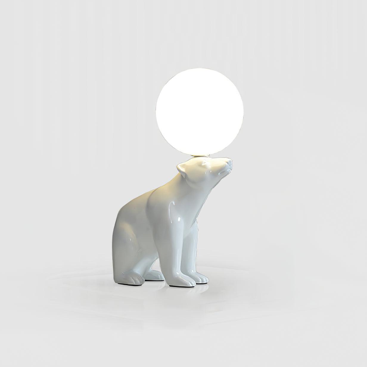 Modern Resin Polar Bear Table Lamp with Glass Globe for Bedroom and Nursery Lighting