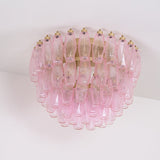 Pink Murano Glass Poliedri Geometric Flush Mount Ceiling Light with Gold Finish and LED Compatibility