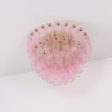 Pink Murano Glass Poliedri Geometric Flush Mount Ceiling Light with Gold Finish and LED Compatibility