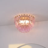 Pink Murano Glass Poliedri Geometric Flush Mount Ceiling Light with Gold Finish and LED Compatibility